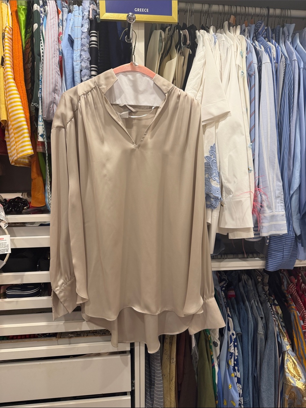 H&M Women’s V-Neck Long Sleeve Satiny Blouse - Beige